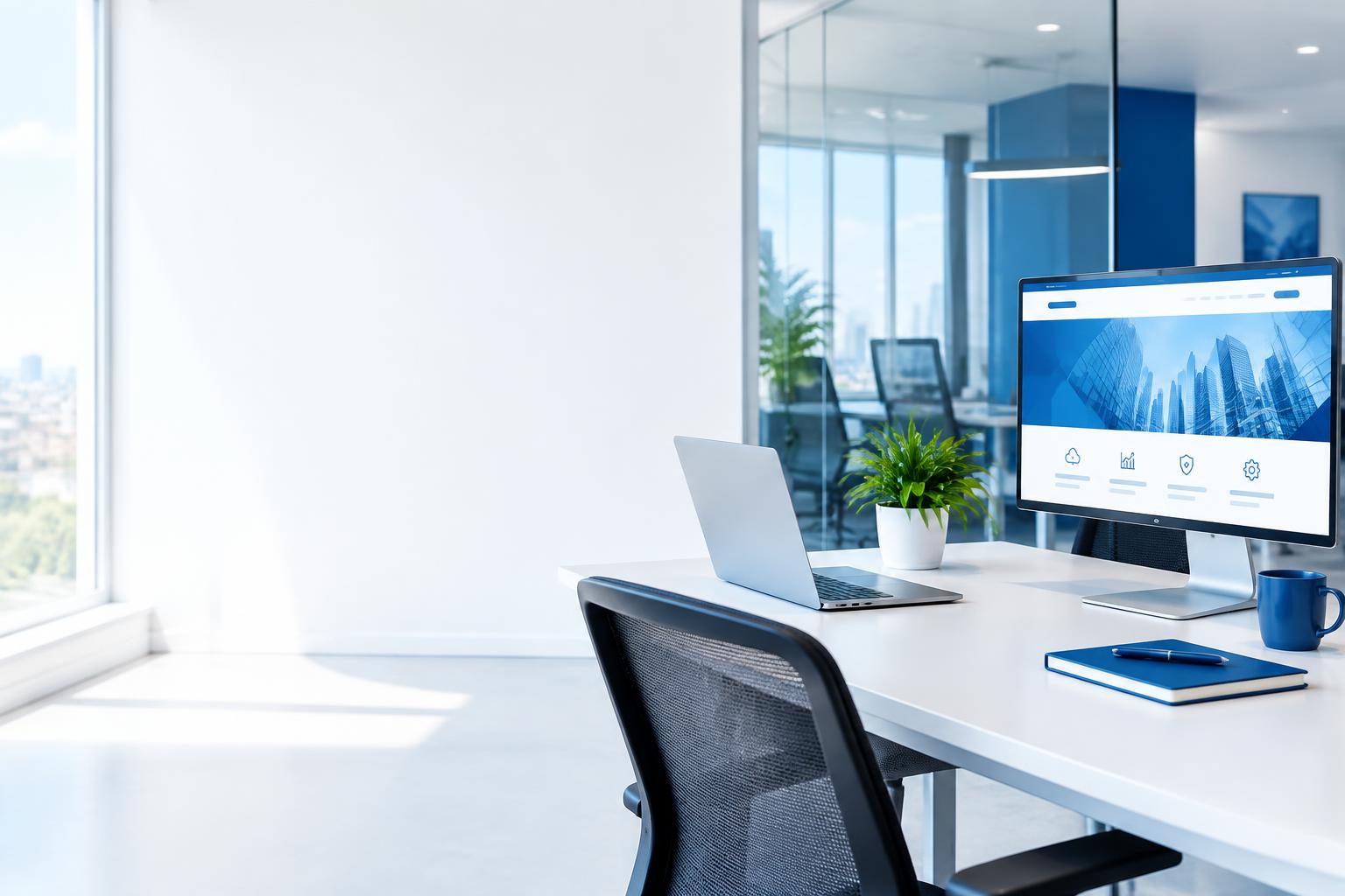 Estação de trabalho com site empresarial em um escritório moderno